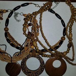 Necklace Lot Wood Beaded Boho Bundle Chunky Set